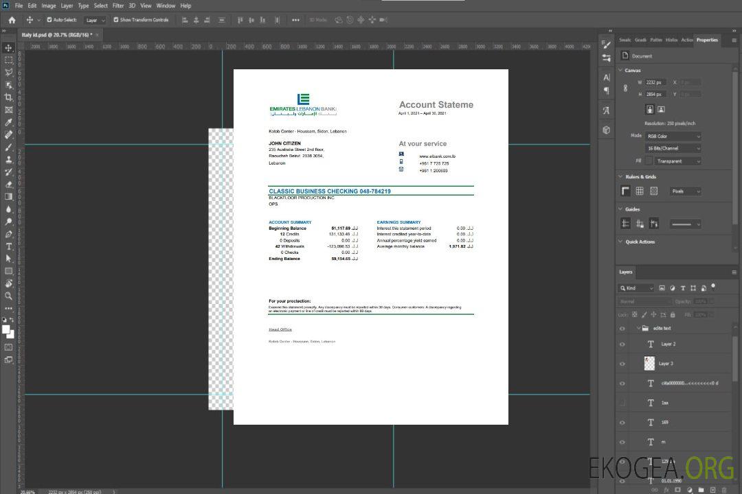 Modèle de relevé bancaire des Émirats du Liban au format Excel et PDF, bon pour prouver l'adresse template